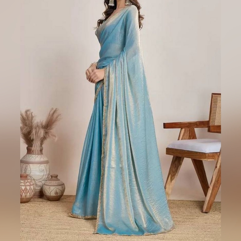Elegant Blue With Hues Of Gold Women's Saree